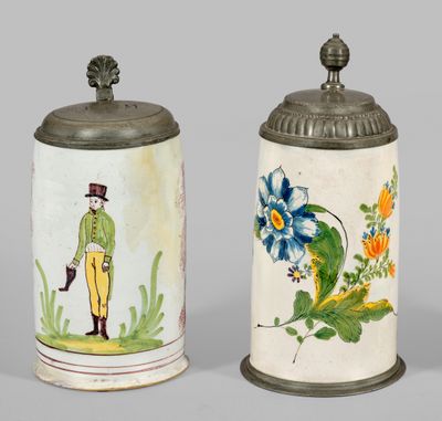 Zwei Crailsheimer Walzenkrüge Fayence. Polychrome floral et …