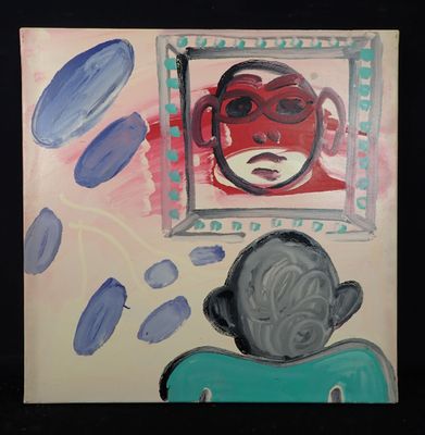 un tableau représentant une personne qui se regarde dans un miroir