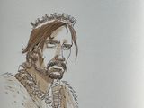 drawing of a man with a crown on his head and a beard