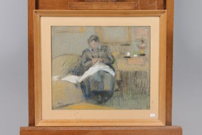 a painting of a woman sitting on a chair