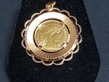 a gold coin in the middle of a black case
