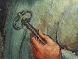 painting of a bearded man holding a key in his right hand