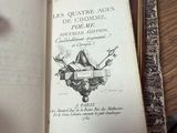 an open book with a drawing of a man on it