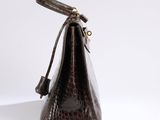 an image of a brown crocodile skin purse on a white background