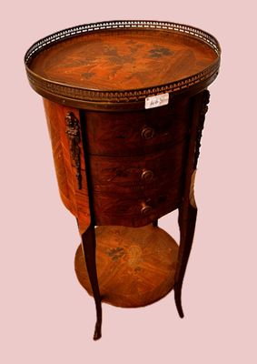 Table de nuit Tambour en marqueterie de style Louis XV (à re…
