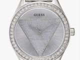 guess women ' s silver mesh bracelet watch with crystals