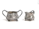 pair of antique silver plated sugar and creamers