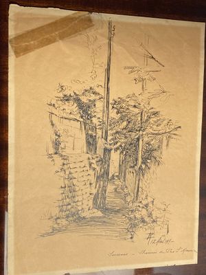 SURESNES - Dessin original à l'encre sur papier fin montrant…