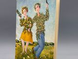 an image of a book with a painting of a man and a woman holding a bird