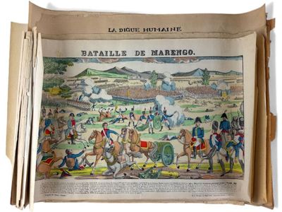 un vieux livre avec, au milieu, l'illustration d'une bataille