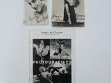 trois photographies en noir et blanc représentant une femme en robe et un homme coiffé d'un chapeau