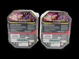 two boxes of pokemon trading cards are shown on a black background