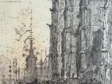 an image of a drawing of a building with a clock tower in the background