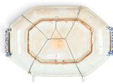underside view of a blue and white porcelain octagonal dish