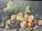 un tableau représentant un panier de fruits posé sur une table