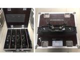 two pictures of an open case with electronic equipment inside of it