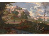 an image of a painting of a landscape with a castle in the distance