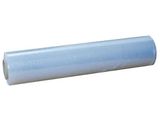 un gros plan sur un rouleau de plastique bleu sur fond blanc