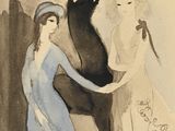 a painting of a woman and a horse that is standing next to each other