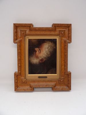 tableau représentant un vieil homme à la barbe blanche, dans un cadre en bois