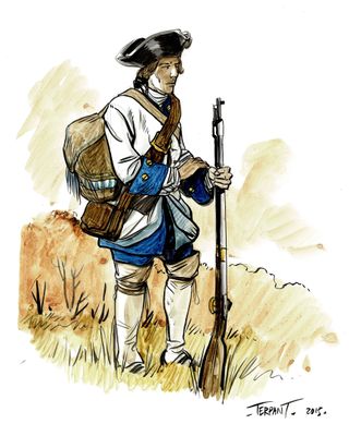 tableau représentant un homme vêtu d'un costume colonial et tenant un fusil