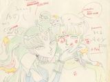 dessin représentant deux personnages d'anime enlacés sur une feuille de papier