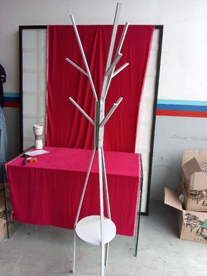 a picture of a table with a red table cloth on it