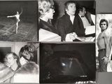 several black and white photos of a woman in a dress and a man in a tuxedo and a man in a tuxedo in a tuxedo