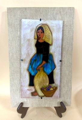 an image of a painting of a woman with a basket of flowers