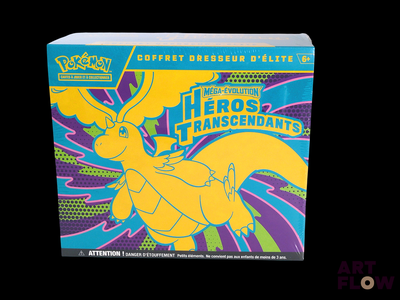 the box of the pokemon card game has a yellow and blue design on it