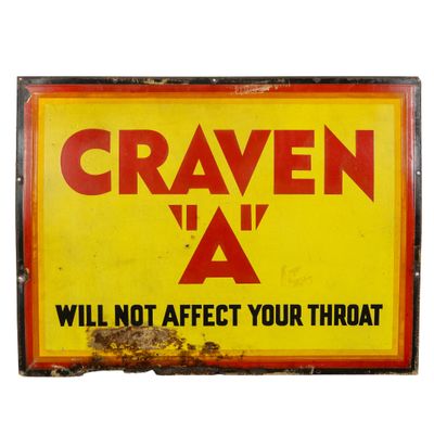 Grande enseigne publicitaire vintage en émail, "Craven A", v…