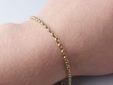 a close up of a person ' s arm with a gold chain bracelet