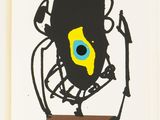 an image of a black and yellow drawing of a bug on a white background