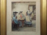 painting of a group of people sitting around a table in a room