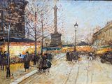 a painting of a city street with people walking on it