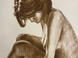 a drawing of a nude woman sitting on the ground