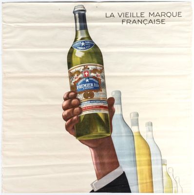 a poster of a man holding a bottle of wine