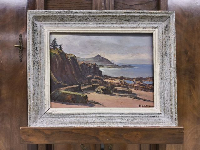 Paul ESNOUL (1882-1960) « Plage à Frebeurden et le Millau » Huile