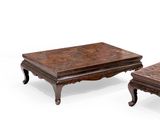 pair of antique chinese carved wood coffee tables with marble tops
