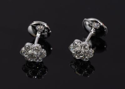 ADLER, Paire de clous d'oreille en forme de fleur, en or bla…