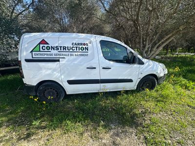 une camionnette blanche garée dans l'herbe