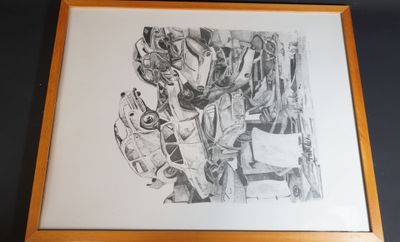 framed drawing of a black and white drawing of a man and woman