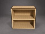 a wooden bookcase with two shelves on top of it