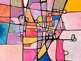 peinture abstraite représentant un plan de ville, avec une multitude de couleurs et de formes