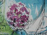 a drawing of a vase of flowers on a table