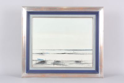 P. G. LANGLOIS : Parc à huîtres huile sur toile, 38,5 x 46 c…