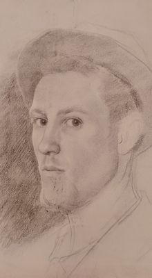 dessin au crayon représentant un homme portant un chapeau
