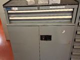 a machine that is sitting on top of a metal cabinet