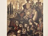 an image of a painting of a group of people in front of a building