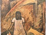 une image représentant un tableau où figurent une femme et un chien